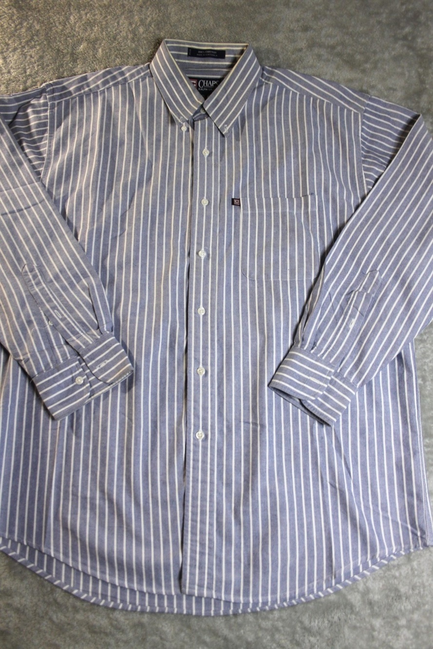 Chaps Ralph Lauren Shirt Mens L Blue Striped Button Up Long Sleeve Chambray